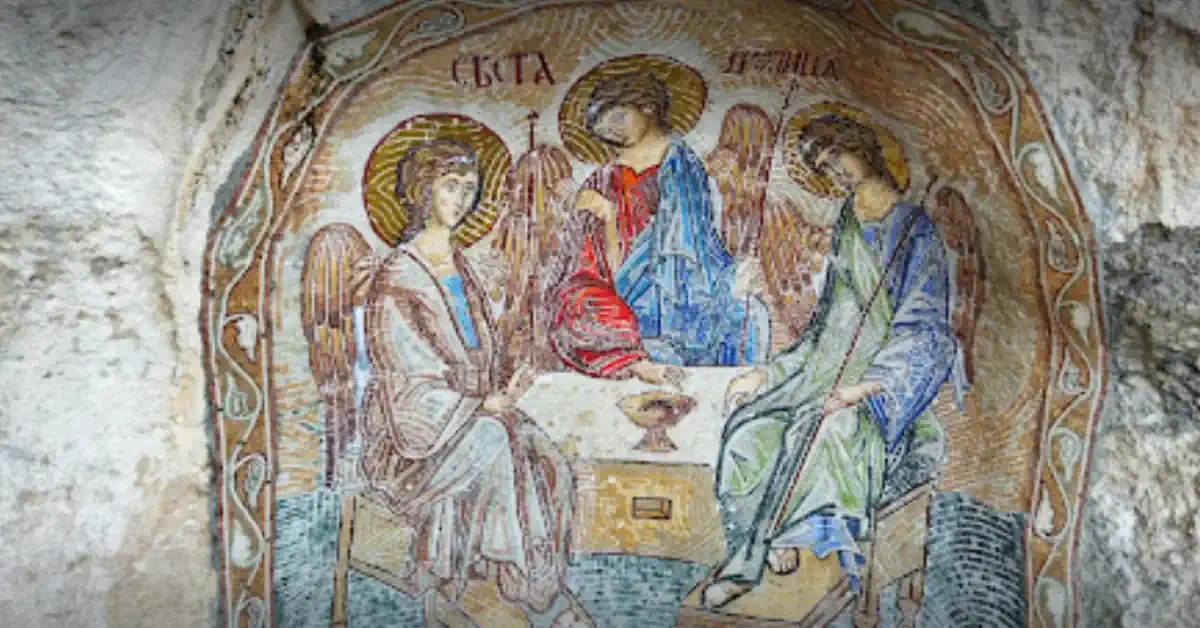 ostrog monastery wall frescoes in cave