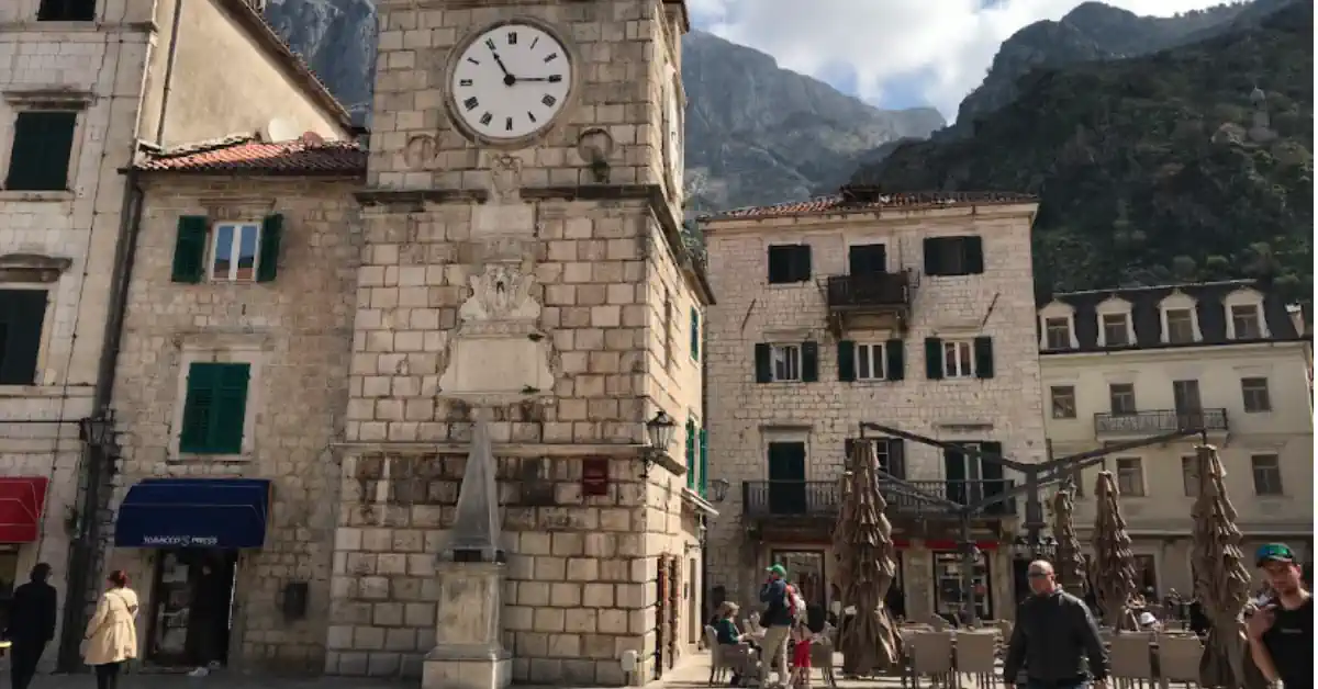 Kotor Montenegro clock tower and obelisk