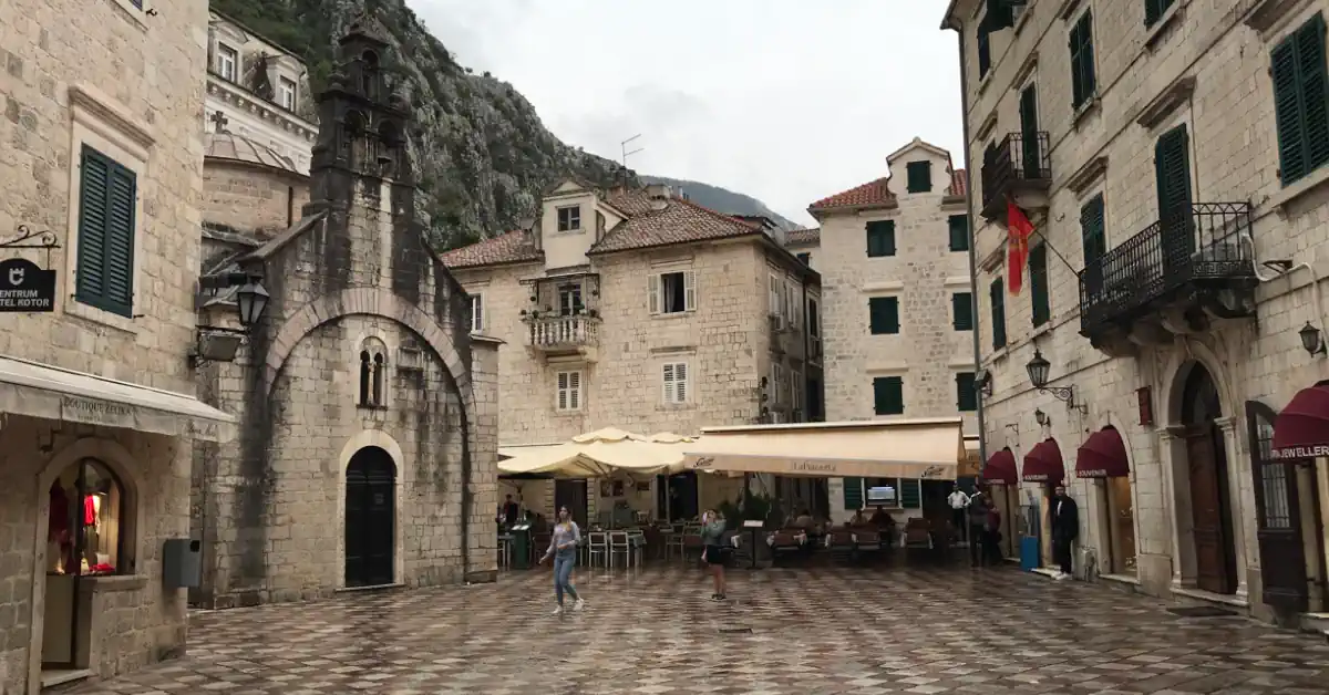 Kotor Old Town Piazza with St Luke Church